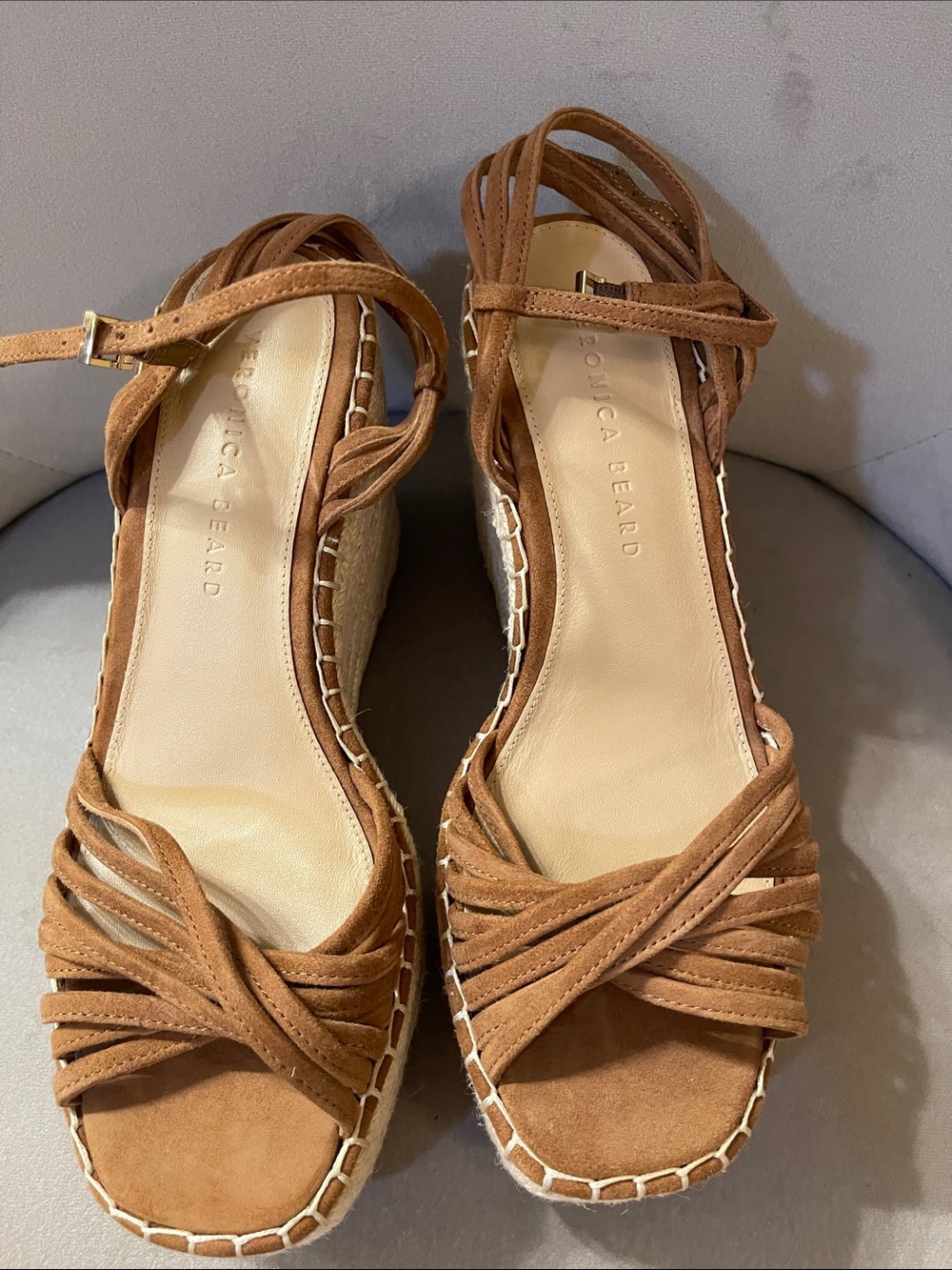 NWOT Veronica Beard Women’s Tan Suede Espadrille Wedge Sandals